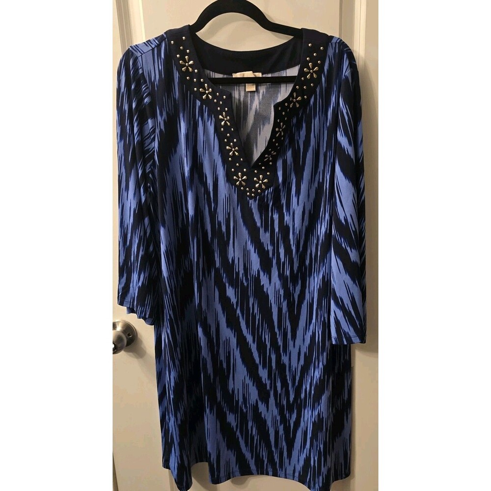 Michael Michael Kors Dress Size 2x Tunic Embellished Split Neck Blue